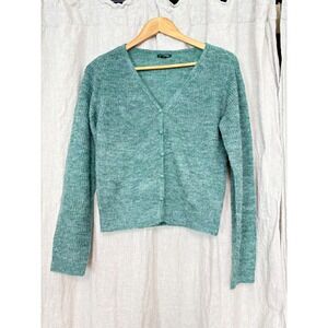 Wild Fable Green Marled V-Neck Button Front Cardigan Sweater Wool Blend Womens M